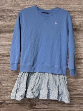 Polo Ralph Lauren Big Girls Long Sleeves Fleece and Seersucker Sweatshirt Dress